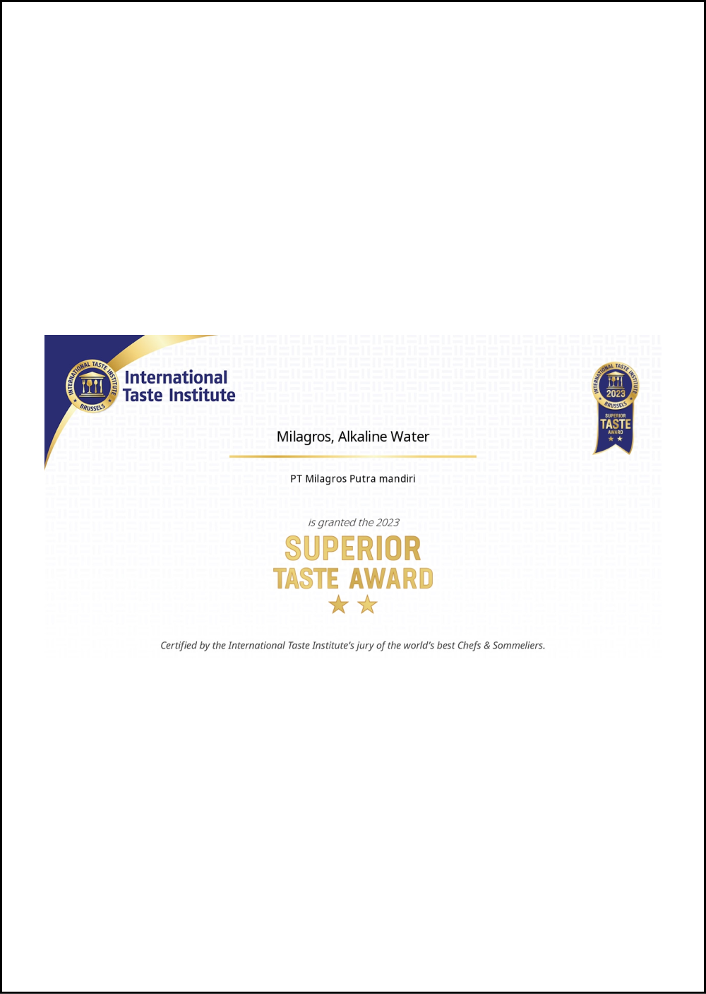 Sertifikat Superior Taste Award